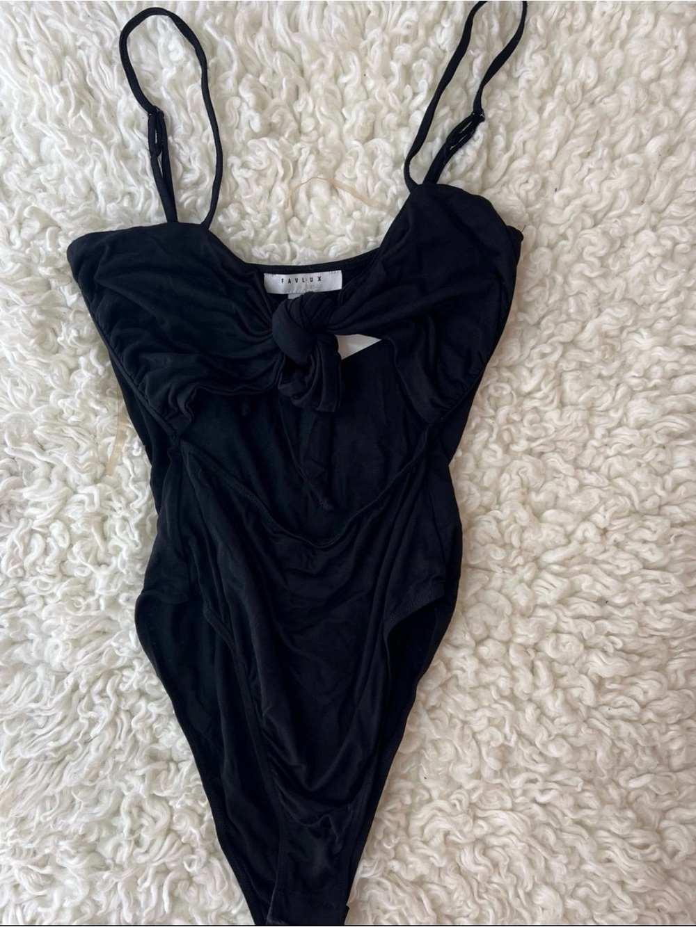 FAVLUX Black Knot-Front Bandeau Bodysuit